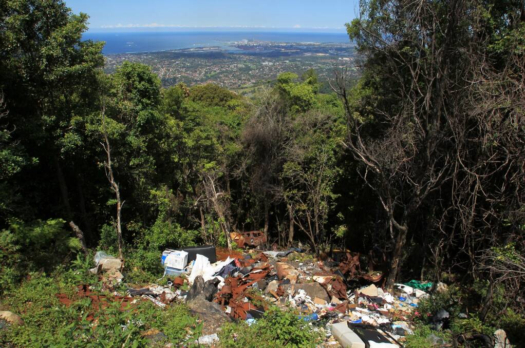 Illegally dumped rubbish near Harry Graham Drive, Mount Keira. Picture: ORLANDO CHIODO