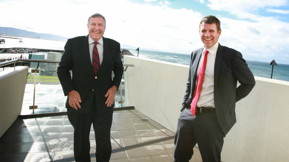Ports Minister Duncan Gay (left) and NSW Treasurer Mike Baird at Port Kembla in 2012.