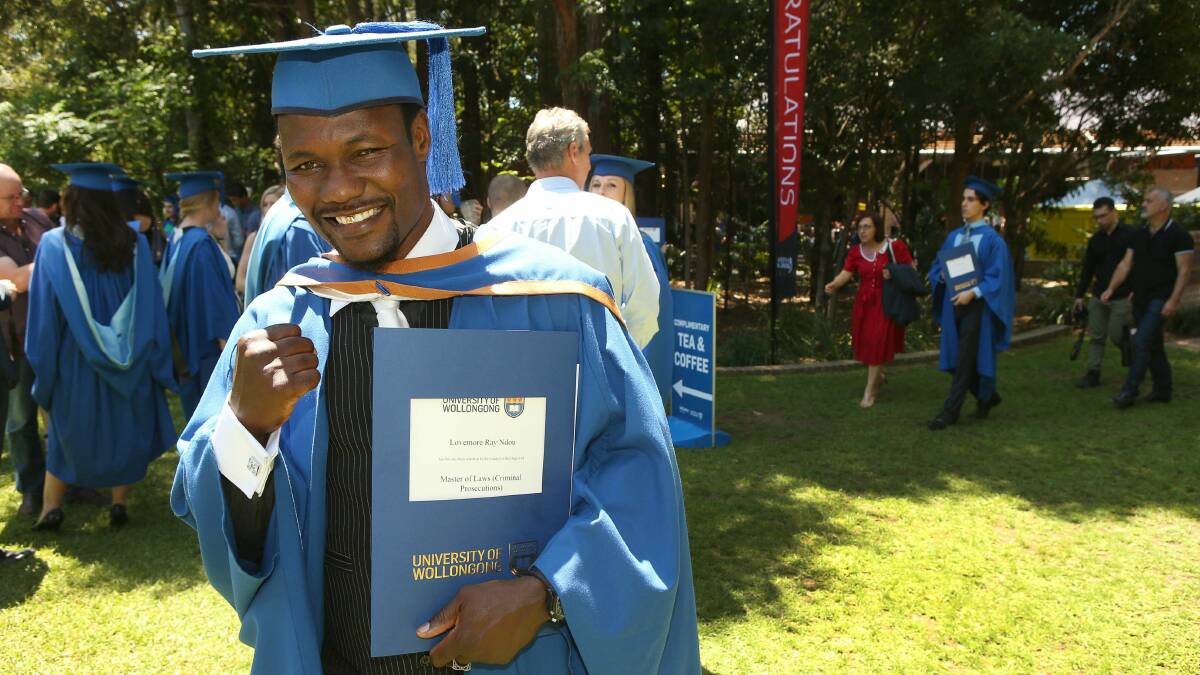Former professional boxer Lovemore Ndou after graduating. Picture: KIRK GILMOUR