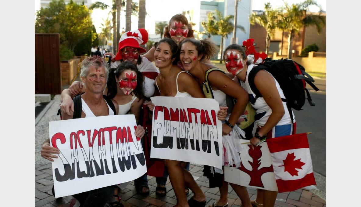 Revellers enjoy the rugby spirit in Wollongong when Canada beat Tonga.