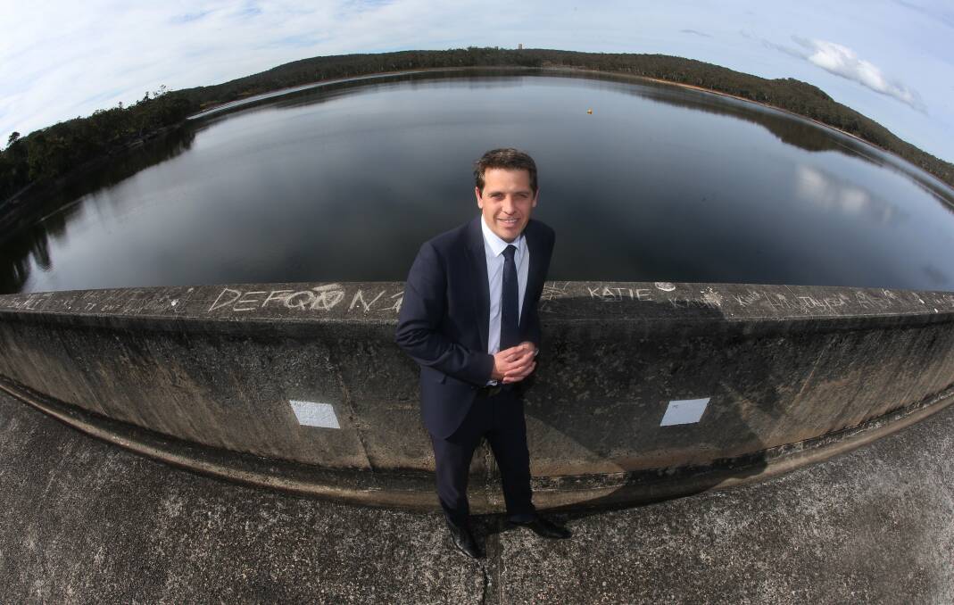 MP Ryan Park at Cordeaux Dam highlighting opposition to CSG activity near catchments. Picture: ROBERT PEET 