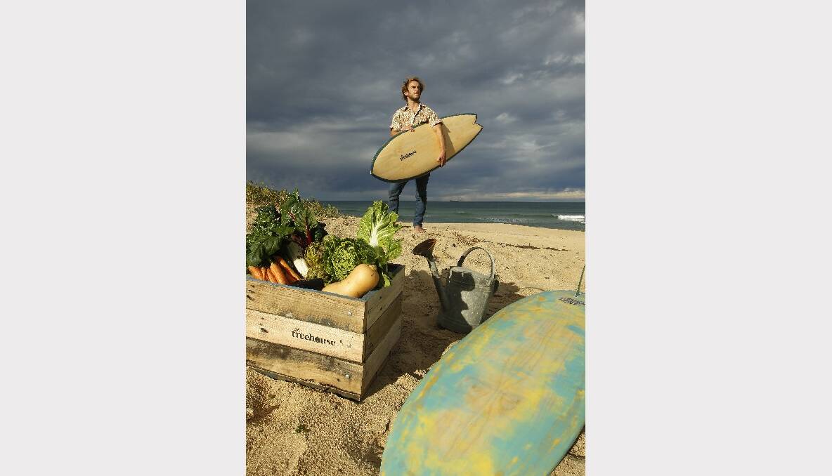 Thirroul man David Porter with his wood veneer surfboards. Picture: ANDY ZAKELI