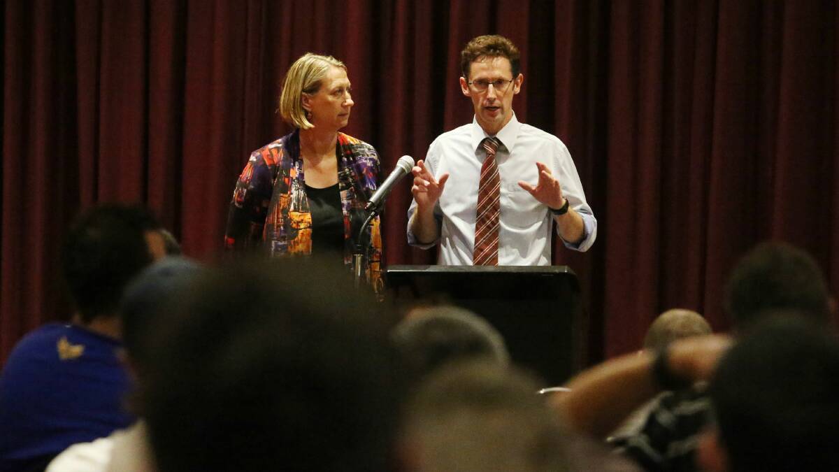 Illawarra MPs Sharon Bird and Stephen Jones at the meeting. Picture: ROBERT PEET