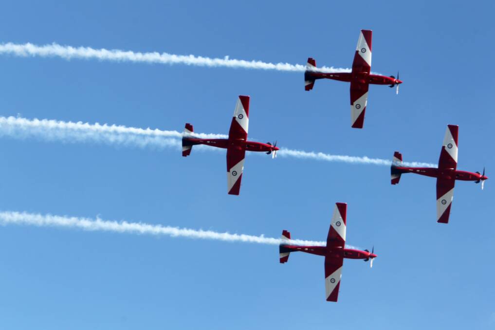 The RAAF Roulettes fly in formation during Sunday’s Wings Over Illawarra air show at Illawarra Regional Airport. Pictures: GREG TOTMAN