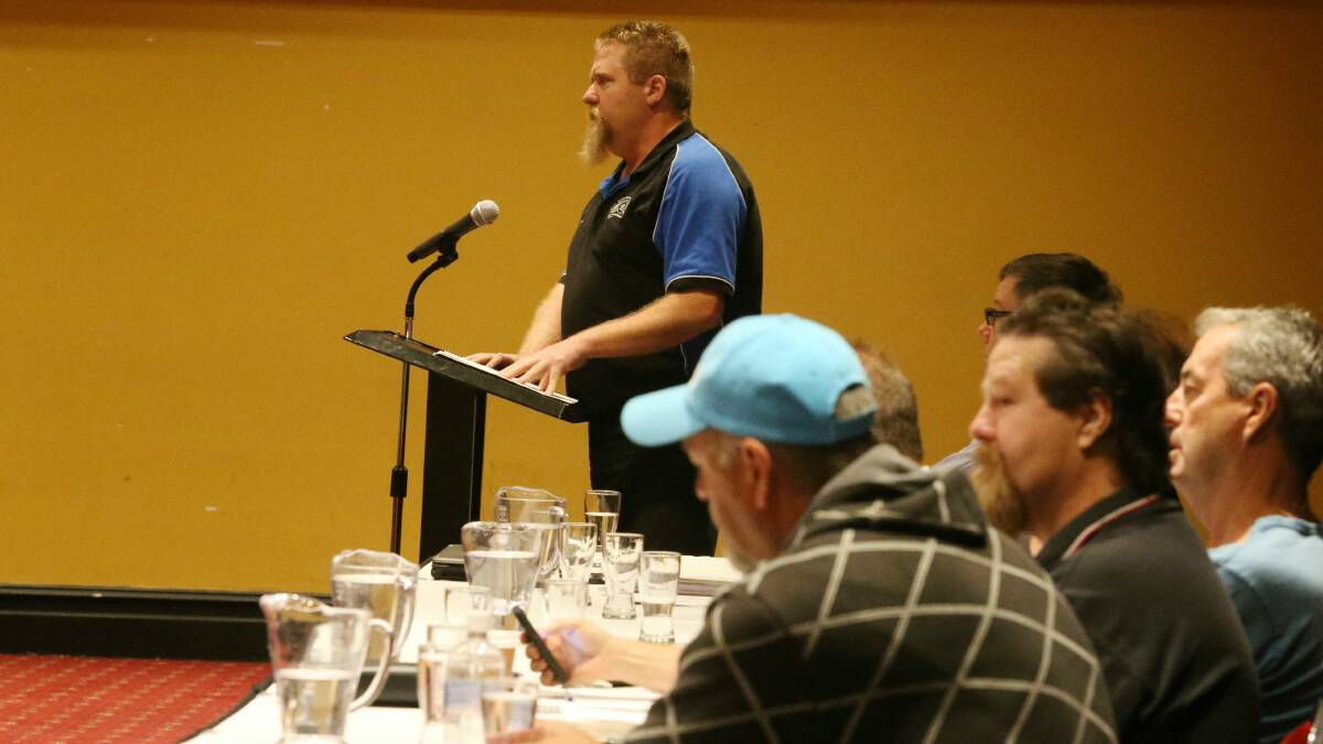 Construction, Forestry, Mining and Energy Union district vice-president Bob Timbs at a meeting with members last year.