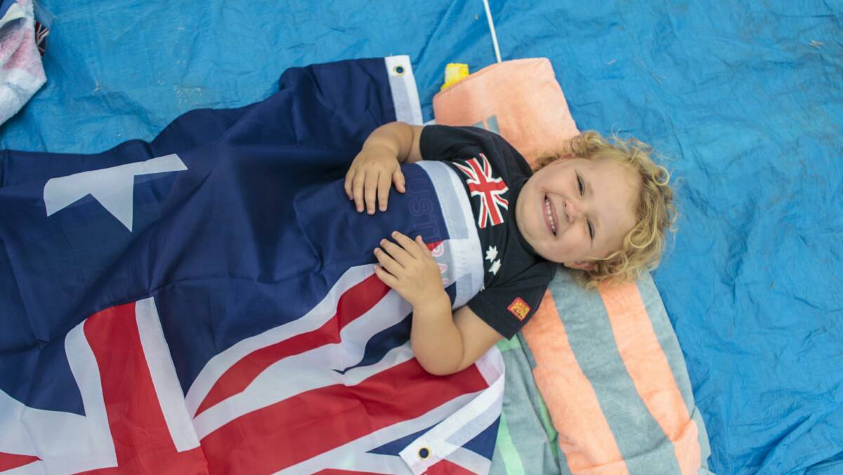 Olivia Feeney, 3 years, at Australia Day Breakfast by the Lake. Picture: CHRISTOPHER CHAN