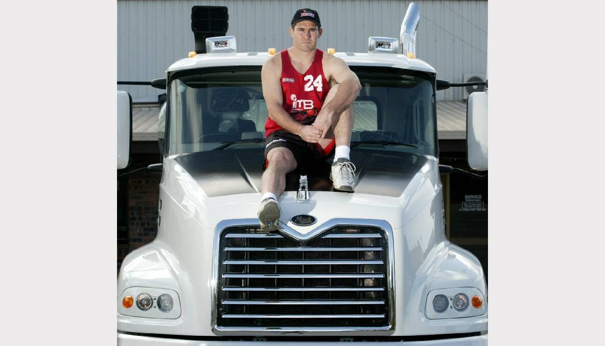New Hawks recruit Troy Pilon, whose nickname is ''The Truck'', at the Mack truck dealership in Unanderra.