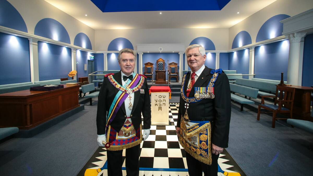 Grand principal Ted Keenahan and Grand Master Derke Robson at the new Masonic centre in Gwynneville. Pictures: ADAM McCLEAN