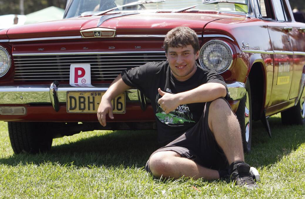 Braiden Zappia with his 1963 EJ Holden sedan at the Autorama Car and Bike Expo. Picture: ANDY ZAKELI