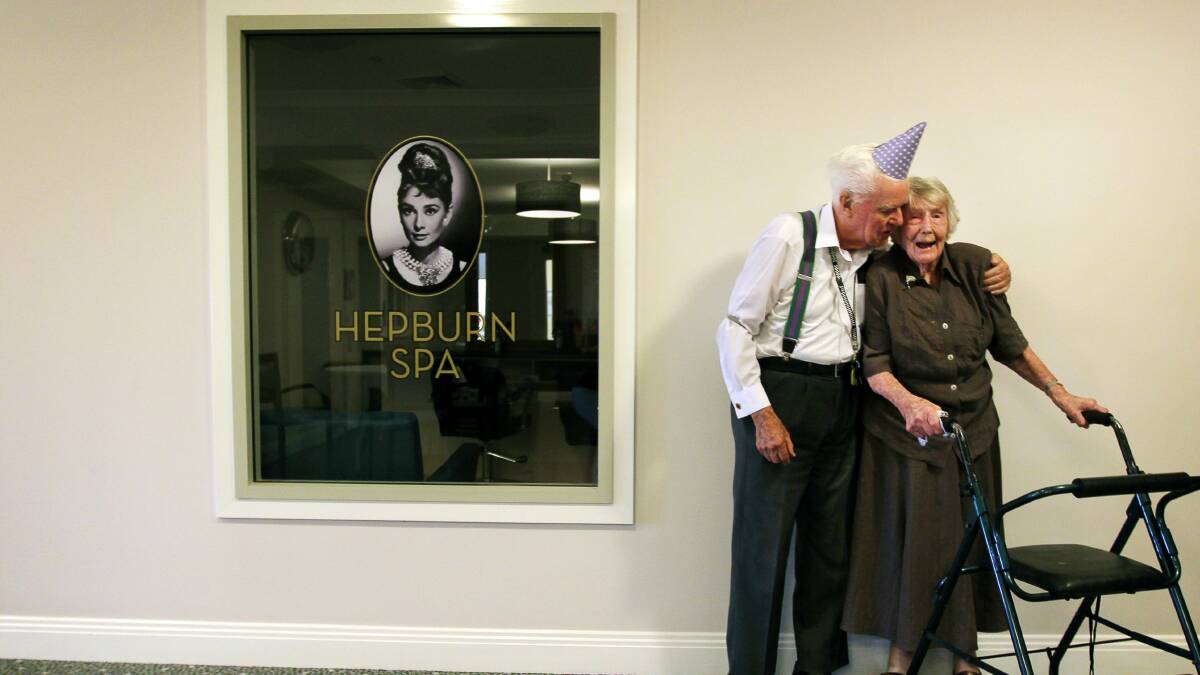 Centenarians John Henry (Harry) Symons and Edna Hughes celebrate his 100th birthday. Pictures: SYLVIA LIBER