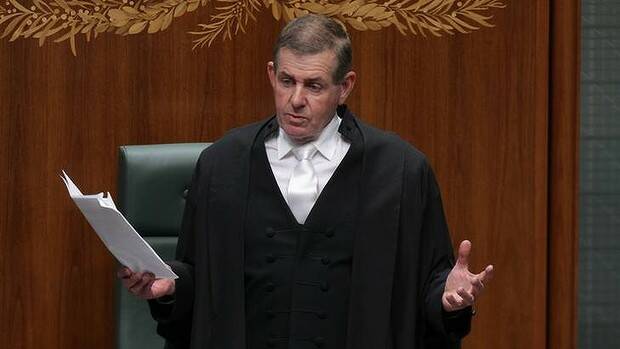 Peter Slipper delivers his statement to the House of Representatives. Picture: Alex Ellinghausen