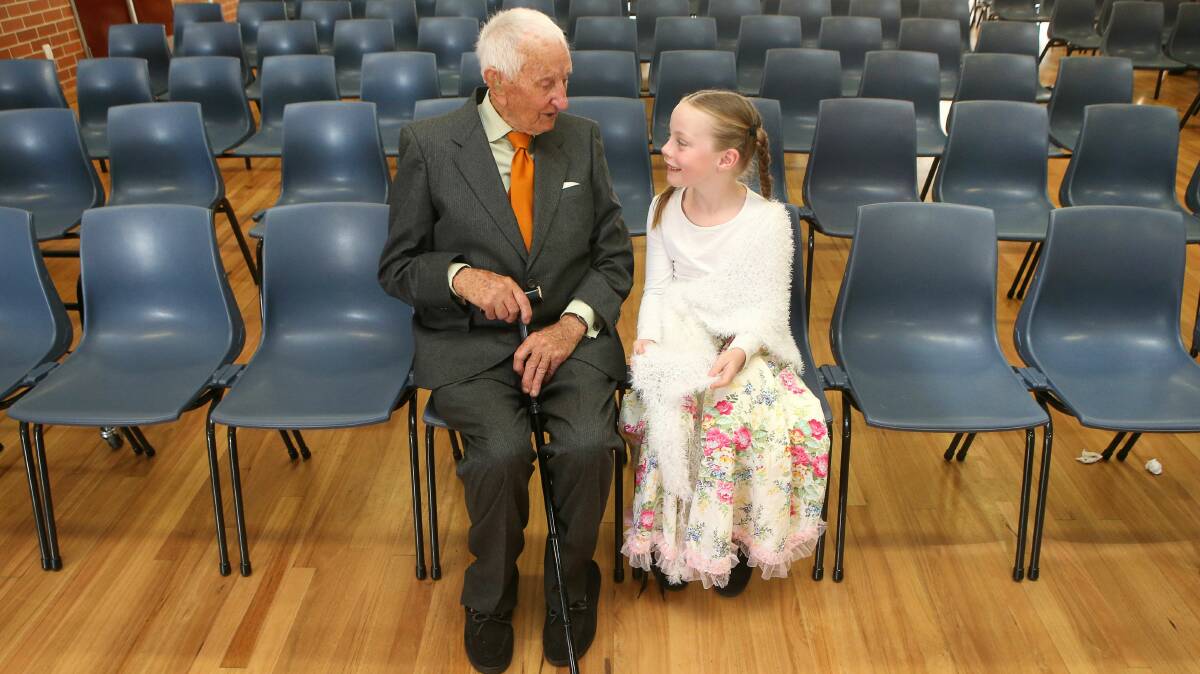 Arthur Rees, 100,  with his great-great-niece, Ella Drady, 7.