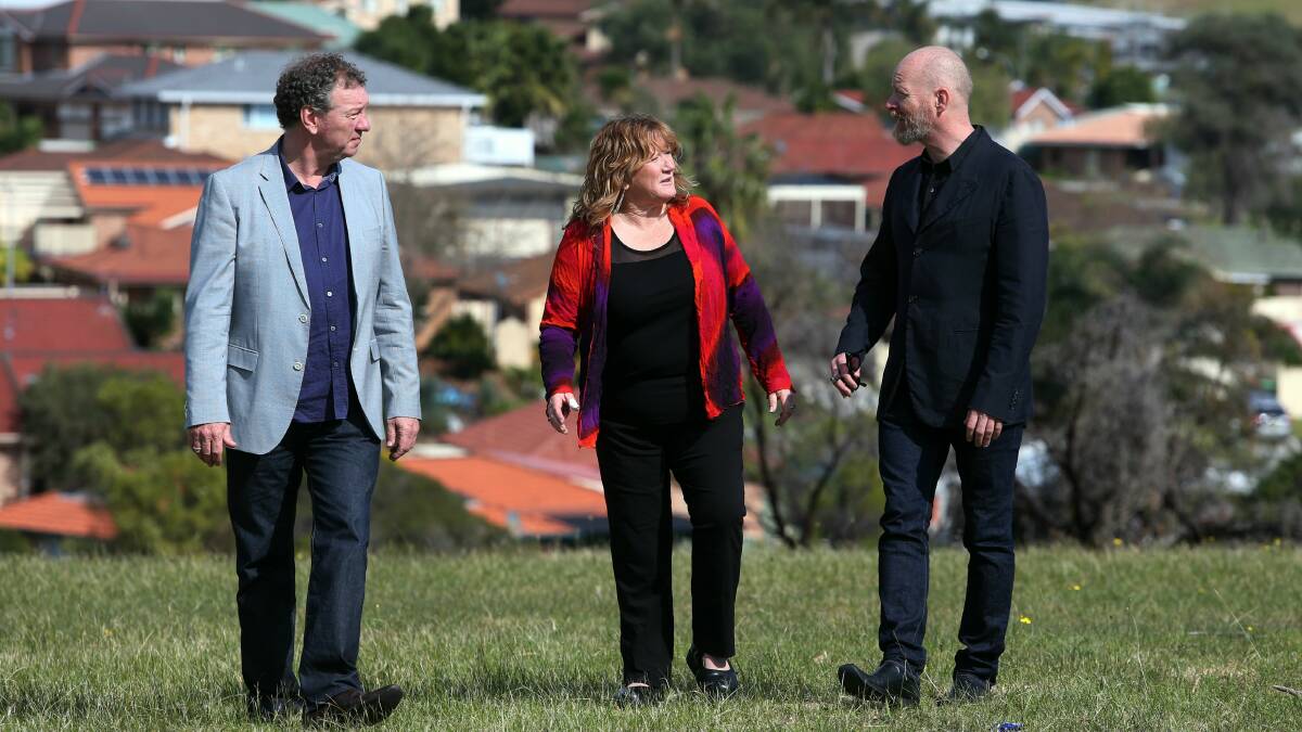 Shellharbour City Mayor Marianne Saliba (centre) on the site of the planned city hub. Picture: ROBERT PEET