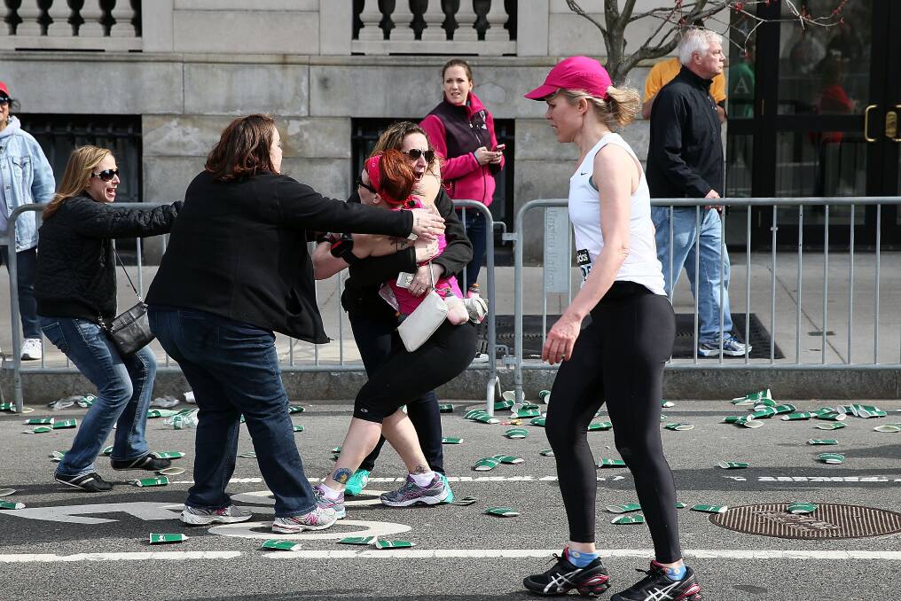 WARNING - IMAGES MAY DISTRESS SOME VIEWERS. An explosion in Boston has left many injured and some dead.  Photo: Getty Images