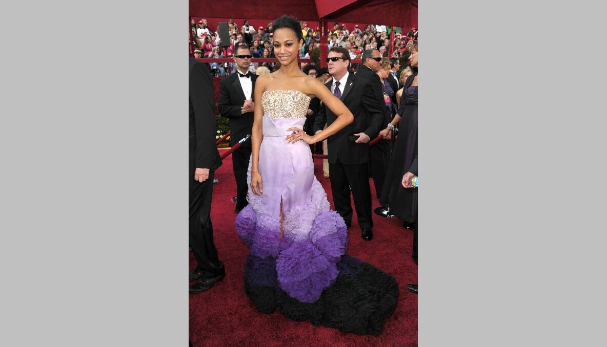 Zoe Saldana wore this puffy purple frock to the 82nd Academy Awards. Photo: GETTY IMAGES