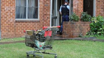 Police are investigating after a trolley full of items was set on fire in the foyer of a unit block at Cliff Road, Wollongong on May 1, 2024. Picture by Robert Peet