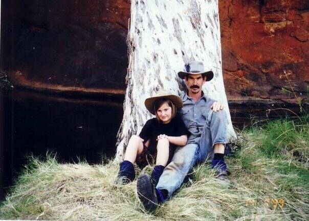 Lucy McGoldrick with her dad on one of their many trips to outback Australia. Picture supplied. 