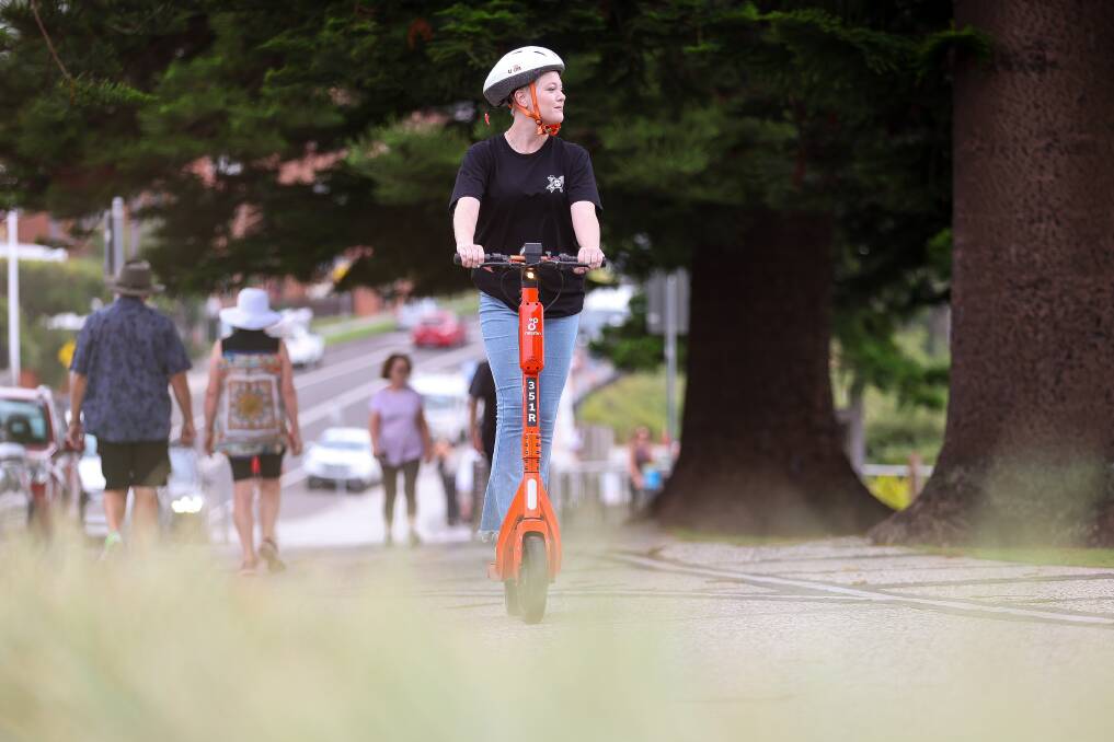 Wollongong resident Jessica Lang discusses the pros and cons of e-scooters in Wollongong. Picture by Adam McLean