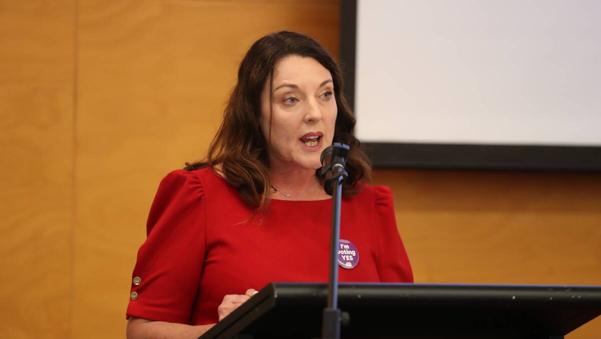 Cunningham MP Alison Byrnes speaks at a offshore wind community forum held in Thirroul in October. Picture by Robert Peet