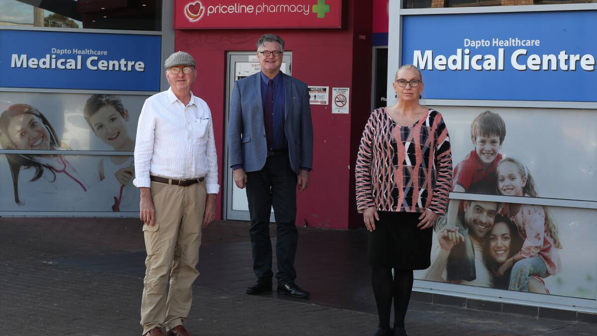 Heartbroken: From left, Dr Lawrence Noonan, Dr Quentin de Havilland and Practice Manager Kerrie Exner Iwanski at Dapto Heathcare Medical Centre. Picture: Robert Peet