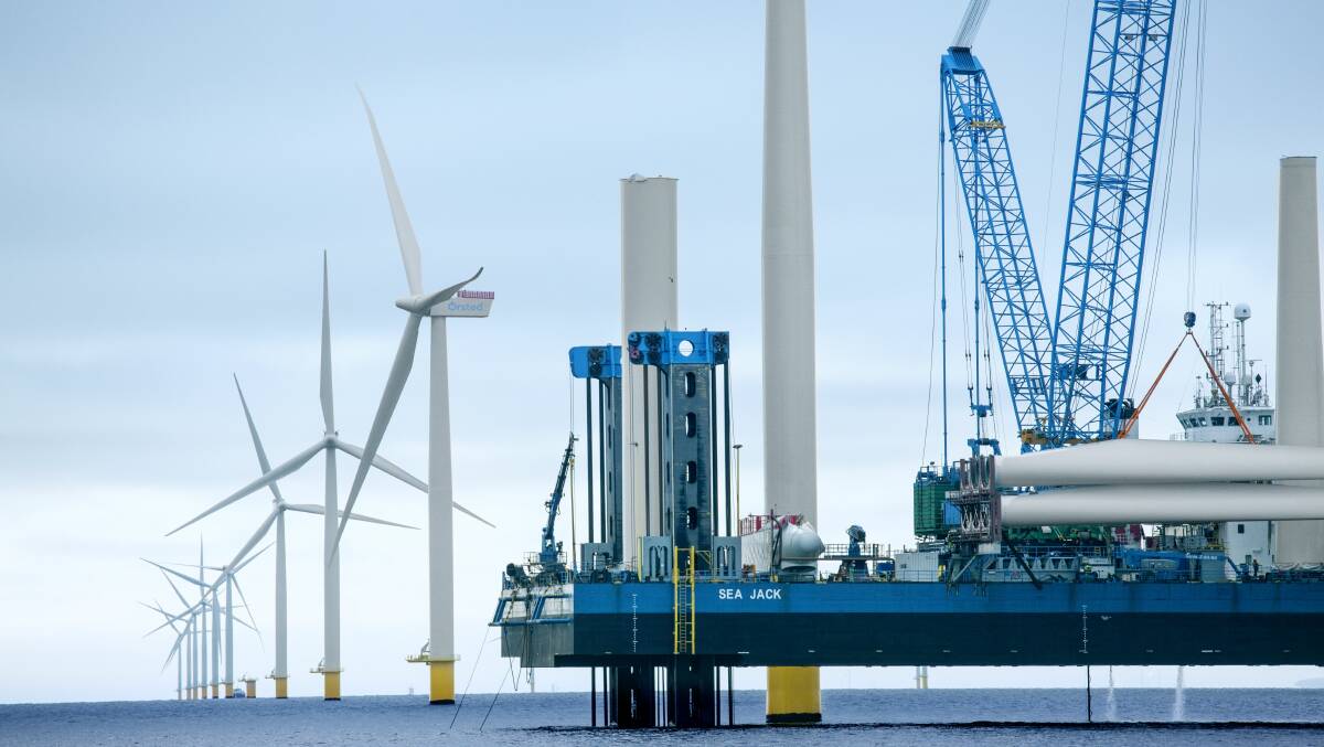 A platform installing the wind towers at the Anholt Offshore wind farm. Picture supplied