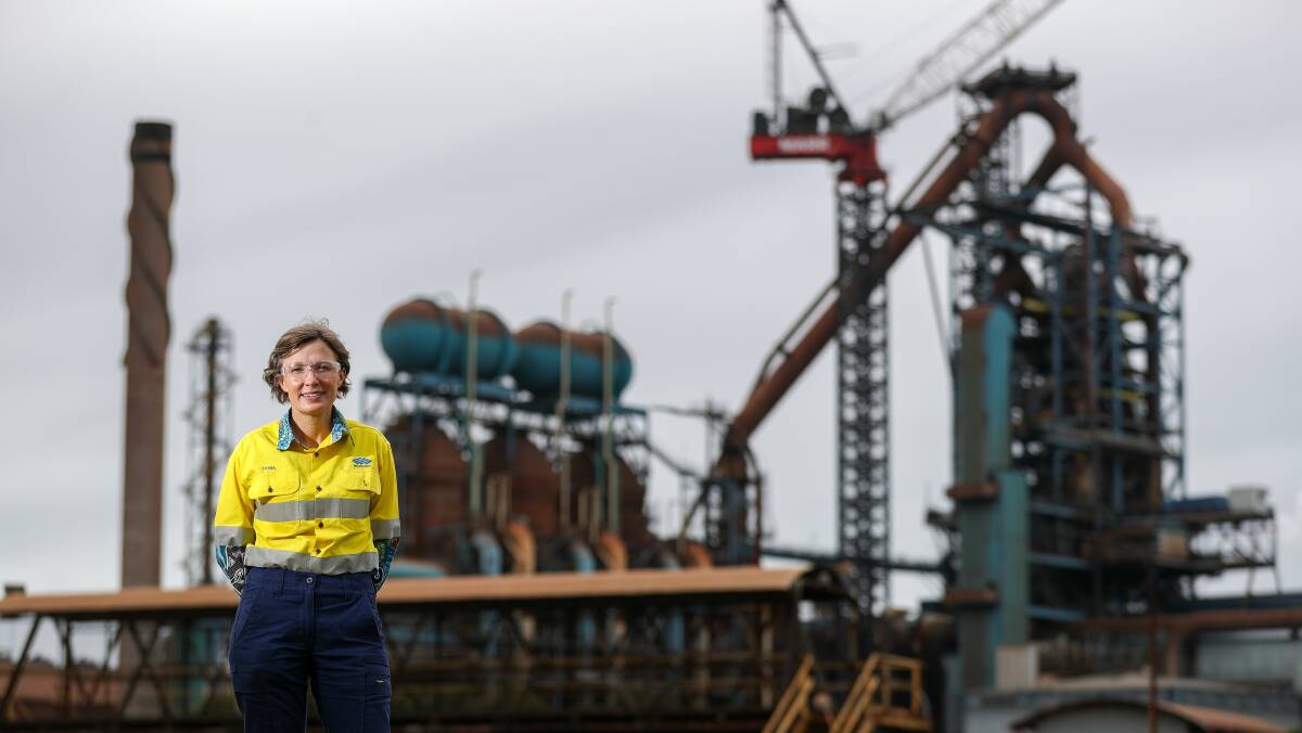 Tania Archibald said the blast furnace reline, occurring in the background, would not lock in the steelmaker to 20 years of coal-based steelmaking. Picture by Adam McLean