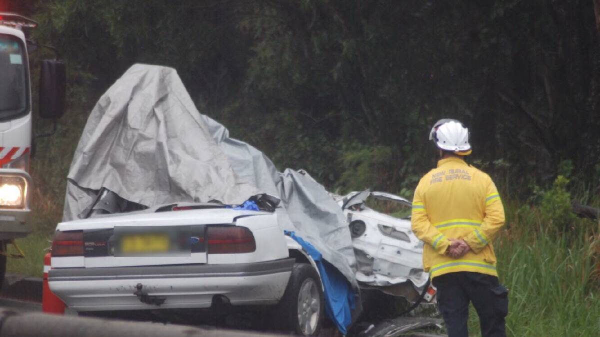 The wreckage of a car after a man died on Mount Ousley Road in January 2019. Picture from file