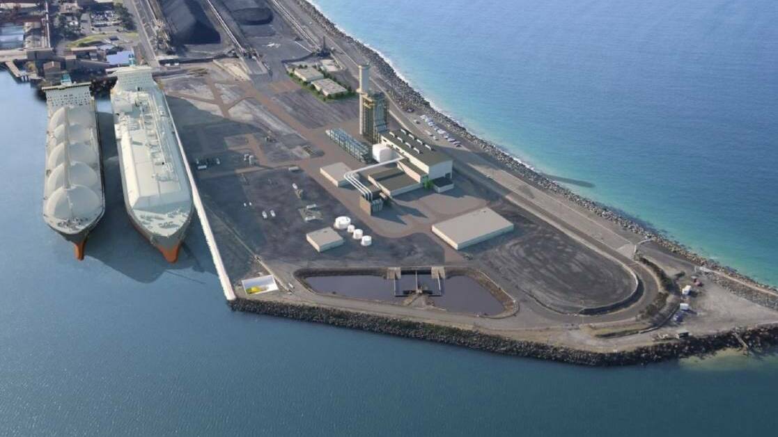 An artist's impression of the Port Kembla gas import facility which won't receive gas until 2026, despite being completed this year. Picture supplied