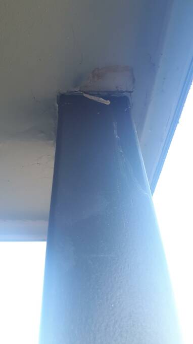 Water damage underneath a pilon holding up an awning. Picture supplied