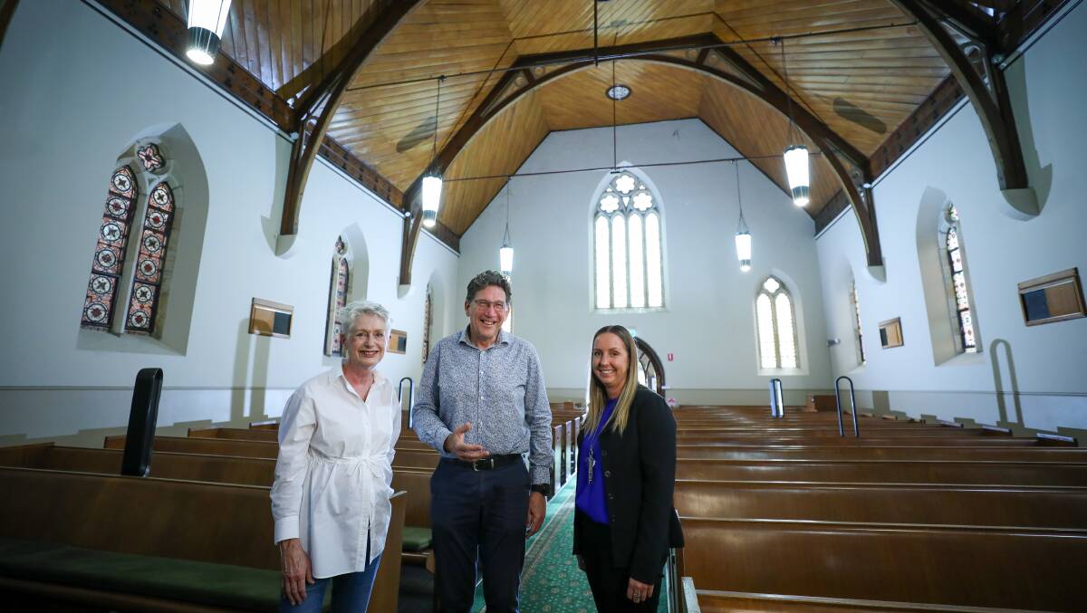Vennu founder Suzanna Campbell with Reverend Geoffrey Flynn and Rachael McGarry in one of the spaces available for hire. Picture by Adam McLean
