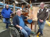 Men's Shed: Tony Ashton (centre) with Southern Illawarra Men's Shed members Gordon Lingard and Terry Coleman. Picture: Robert Peet