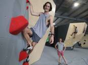 Jayden Shepherd, Luke Magill (owner/director) and Nick Montague at the Dynomite bouldering gym in Albion Park Rail. Picture by Robert Peet