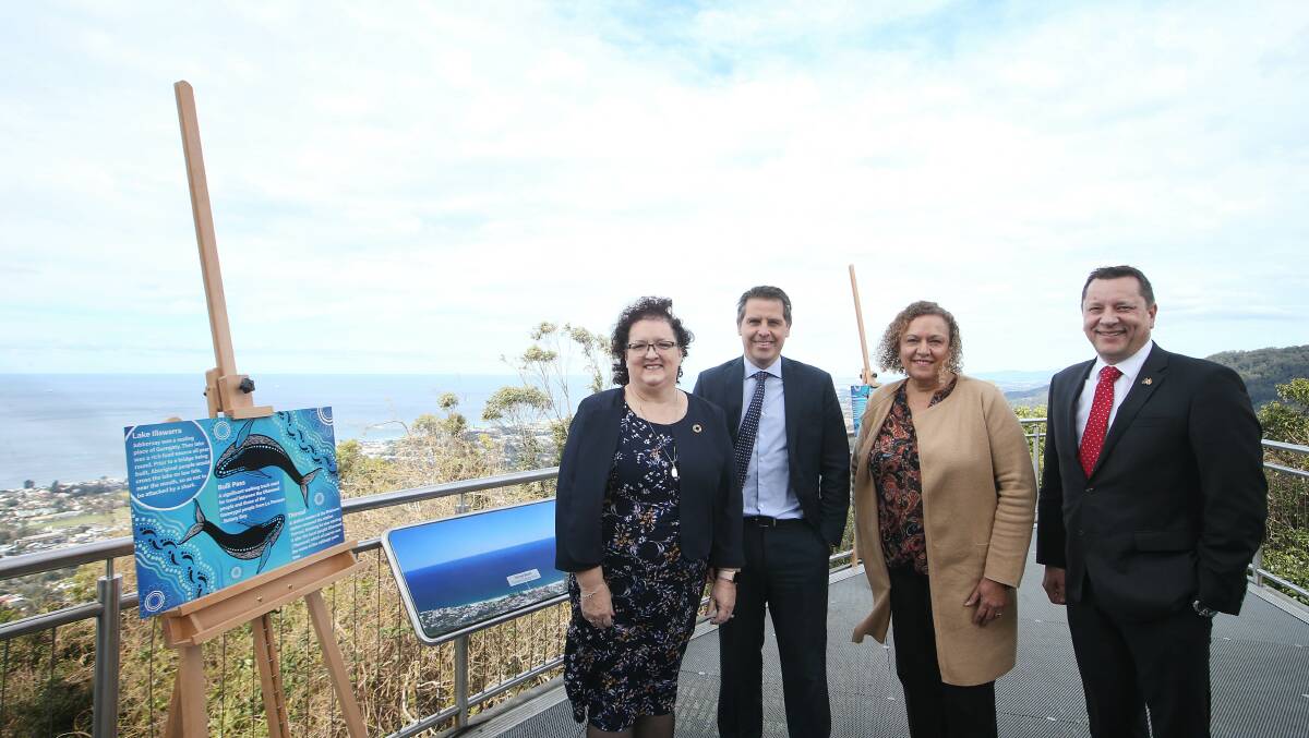 Dharawal Country: From left, Destination Wollongong chair and Deputy Mayor Tania Brown, Keira MP Ryan Park, Errolyn Strang from the Illawarra Aboriginal Corporation and Wollongong MP Paul Scully at the launch. Picture: Sylvia Liber 