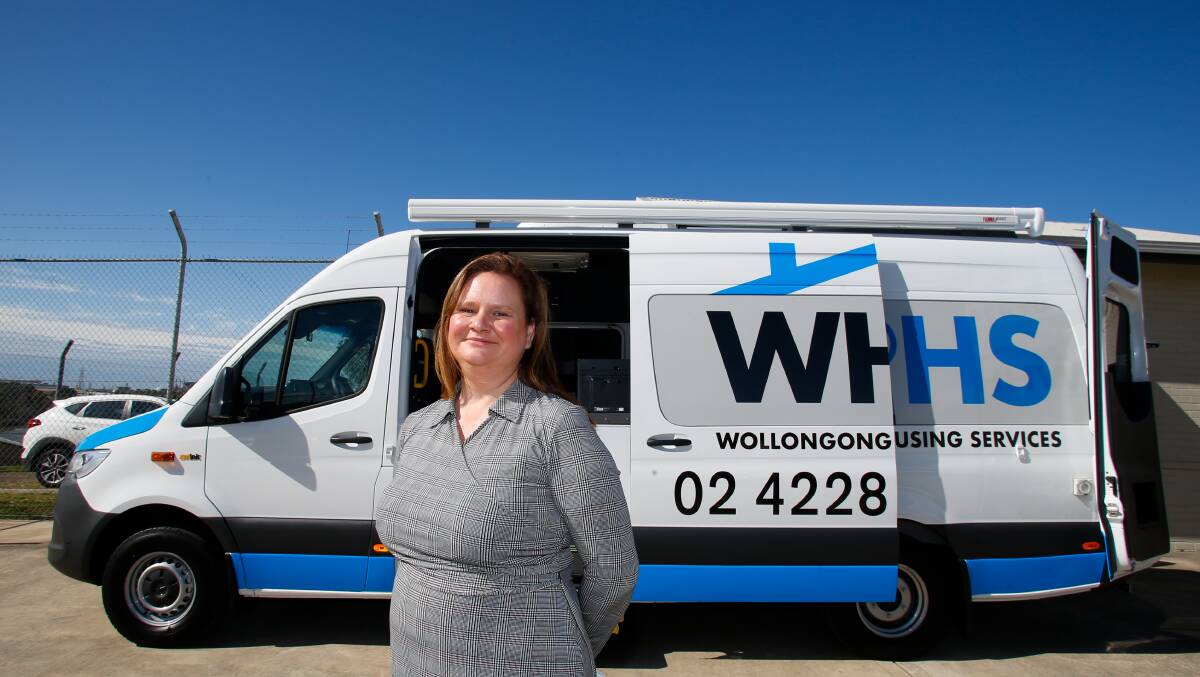 Mobile model: Wollongong Homeless Hub CEO Mandy Booker with the purpose-built van. Picture: Anna Warr