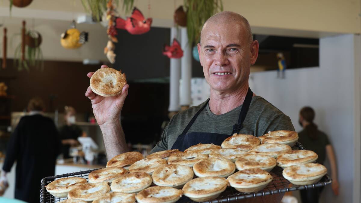 Pie time: Gerringong Bakery's Grant Jamieson with one of the winning pastries. Picture: Robert Peet