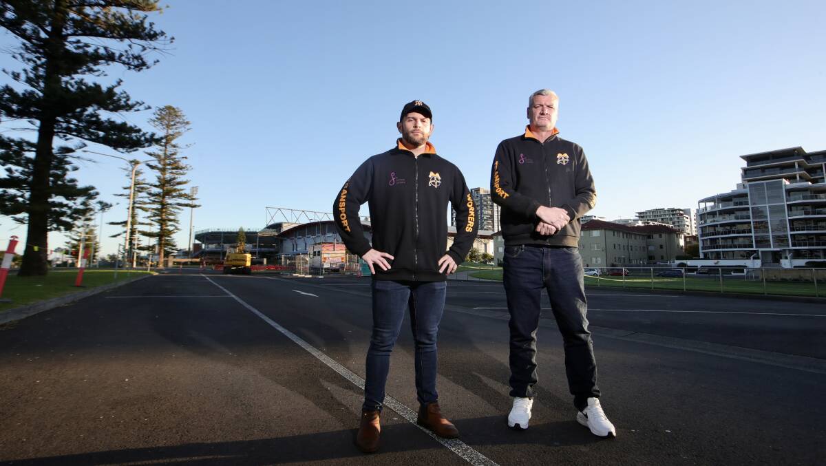 Bus parking: TWU organisers Ryan Smith and Brad Gibson. Picture: Sylvia Liber