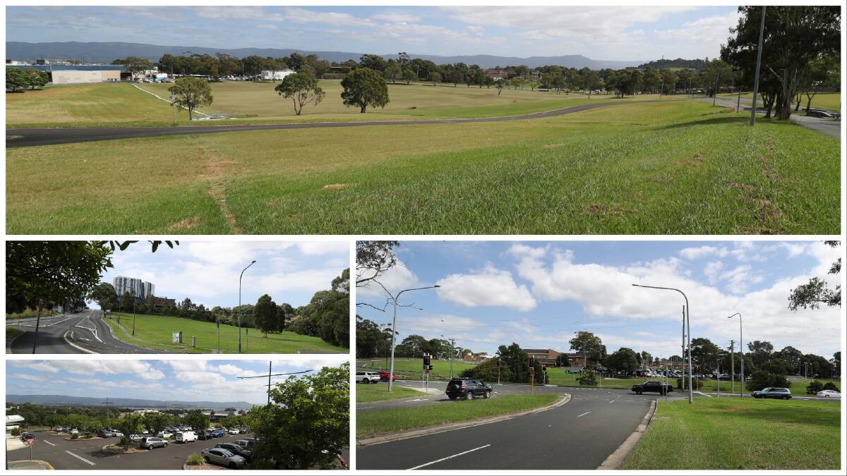 Vacant or under-utilised land in Shellharbour City Centre. Clockwise from top: grassed lands along Wattle Road, the old Shellharbour Hospital, council owned carparks and vacant land behind Shellharbour Civic Centre. Pictures by Robert Peet