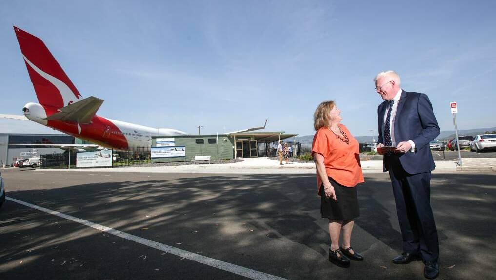 Gareth Ward and then-Shellharbour Mayor Marianne Saliba announced $15.97m for Shellharbour Airport in 2019. Picture by Adam McLean