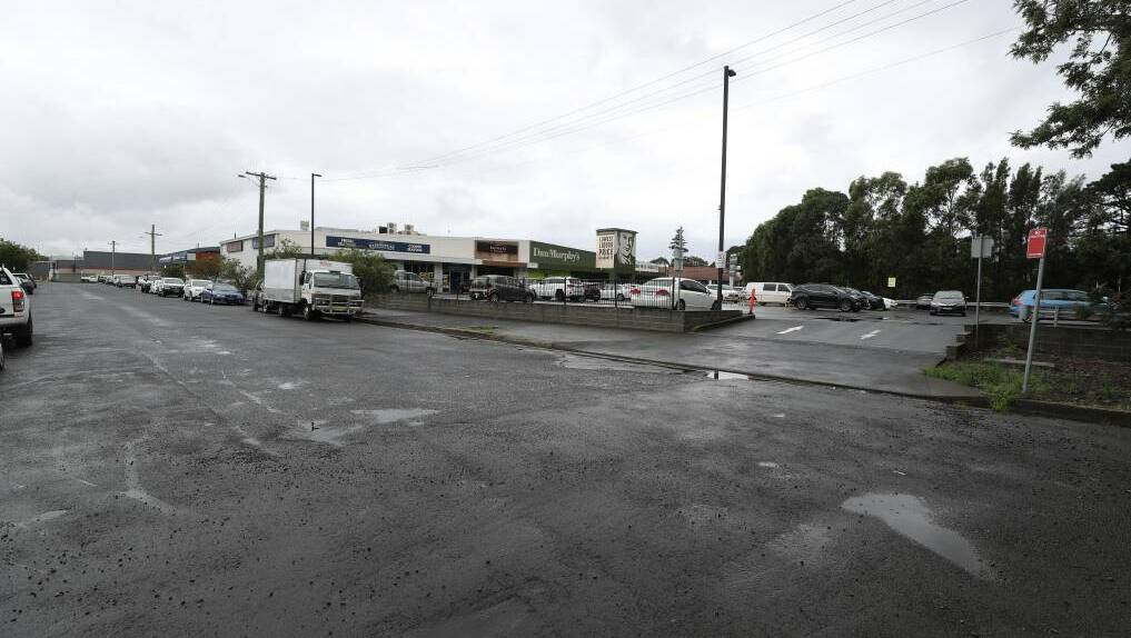 The Stafford Stree exit of the North Wollongong Dan Murphy's carpark where Spiros Lagapodos ran over an unconscious woman. Picture by Robert Peet