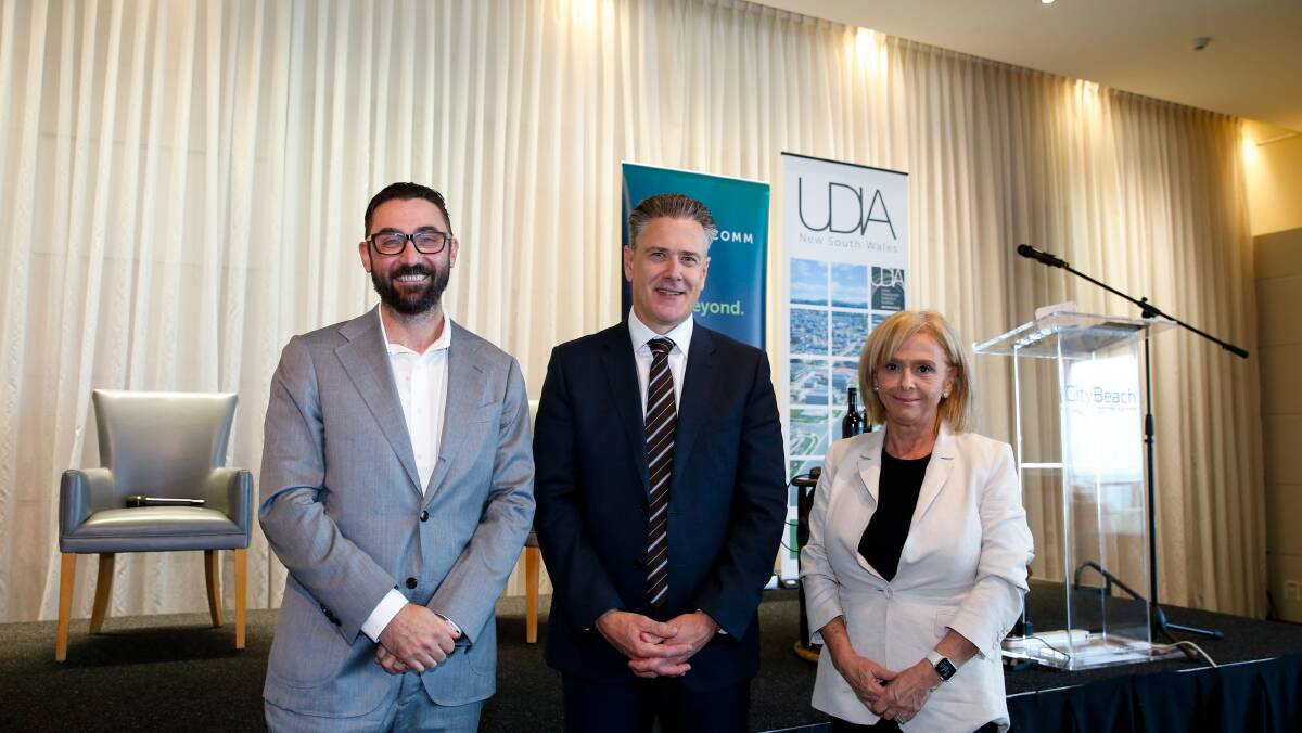 L-R Chris ODell, Gyde Consulting, Simon Kersten, Colliers Wollongong and Janelle Goulding, Landcom at the UDIA event. Picture: Anna Warr