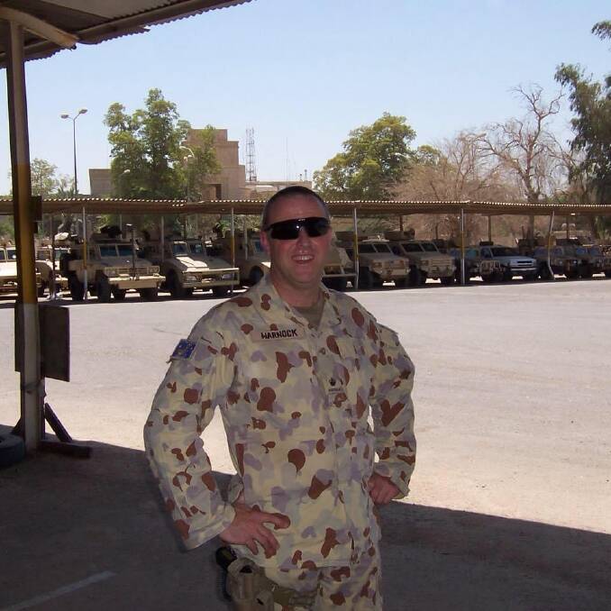 Service: Neil Warnock during his deployments to the Middle East. Picture: Supplied