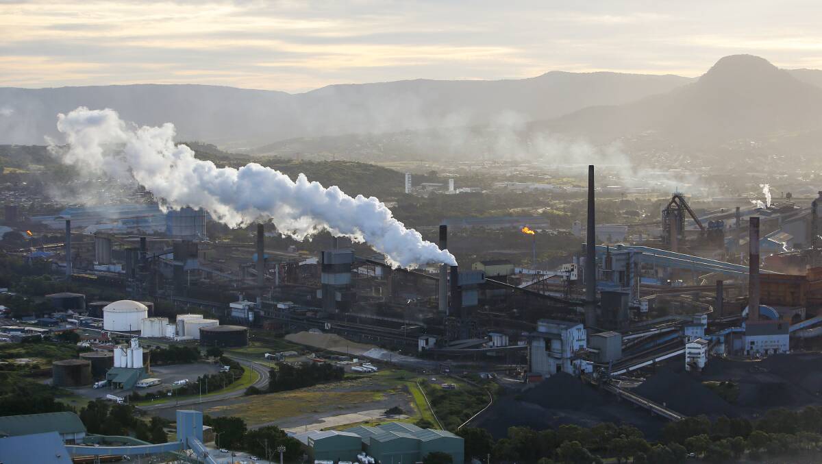 BlueScope's steelworks in the Illawarra. Close proximity to renewable energy generation needed for green hydrogen will be key to the transition to green steel. Picture by Anna Warr