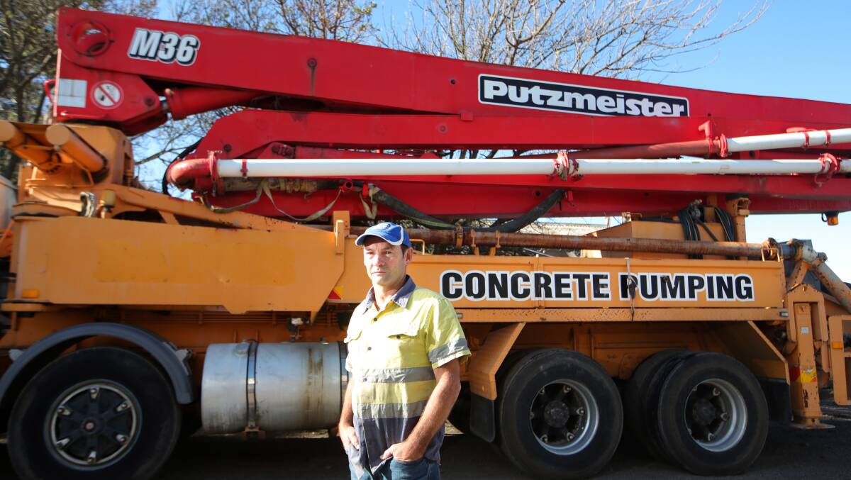 Pumped: Julian Brown of Master Civil Concrete Pumping said that after months of wet weather, he's excited to get stuck into a backlog of work. Picture: Sylvia Liber