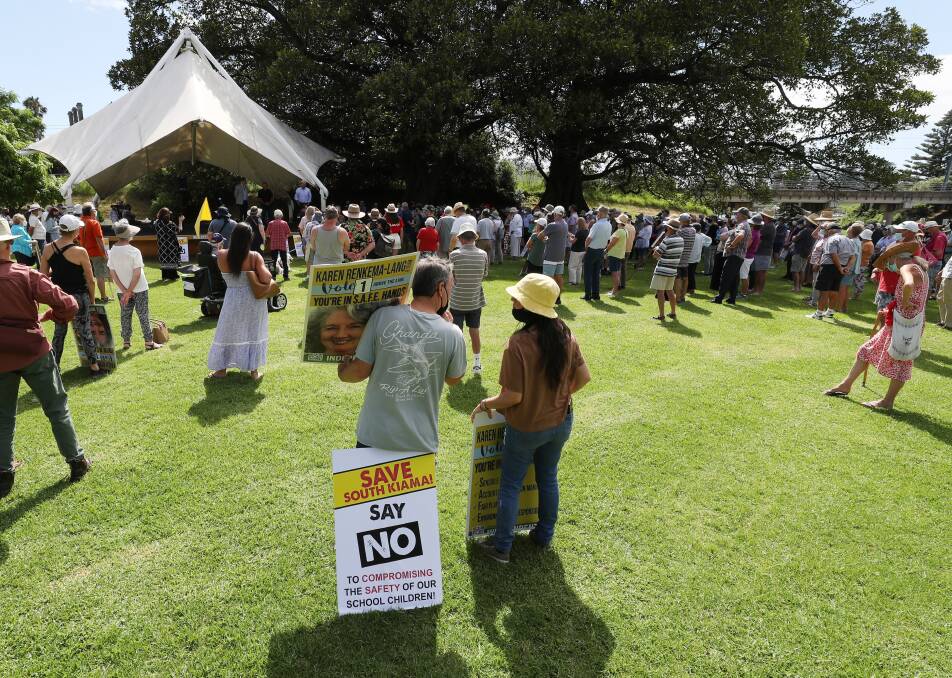 Community concerned: Speakers at the rally argued against the Kiama South housing development. Picture: Robert Peet