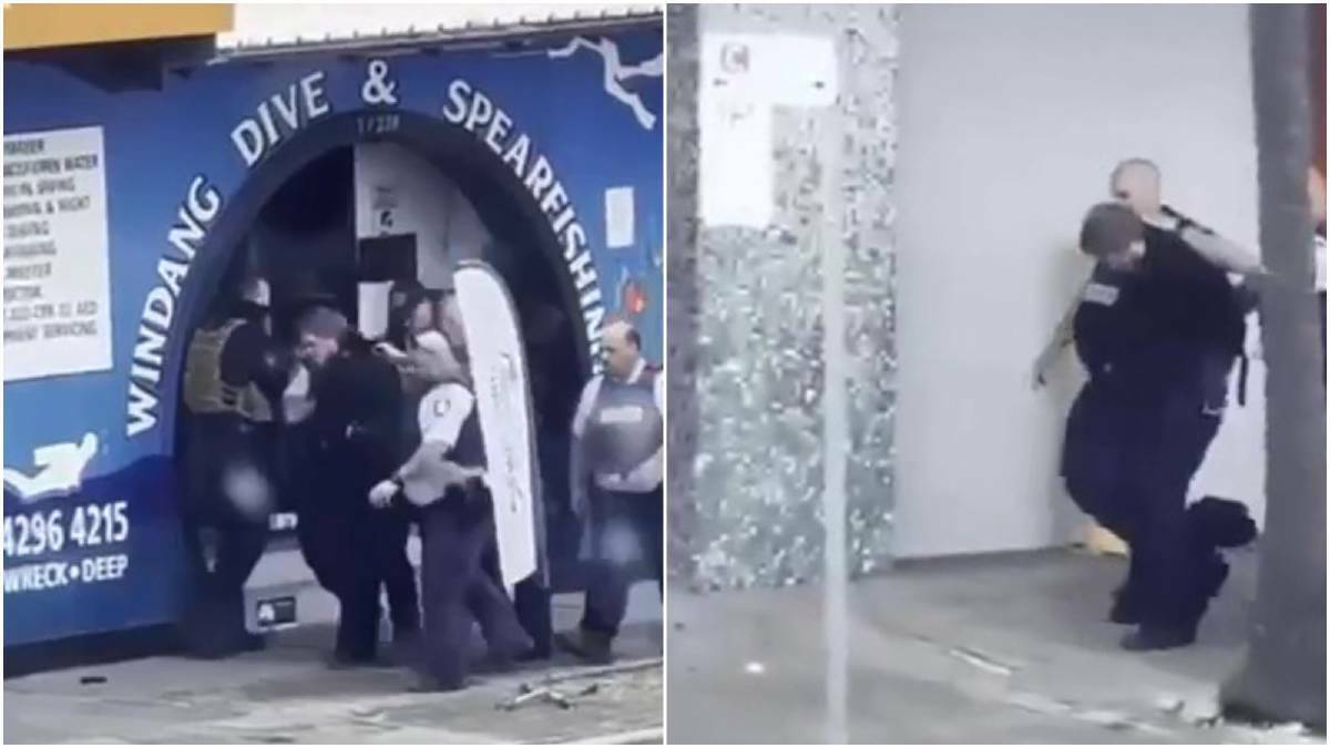 Siege: Stills from footage that showed the arrest of Simon Fleming, before he was walked to a police paddy wagon. Pictures: Supplied.
