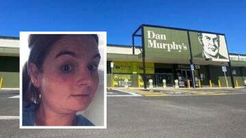 Alisha Brown (inset) stole two bottles of whiskey from Dan Murphy's North Wollongong on June 23 (background). Pictures from Facebook, file