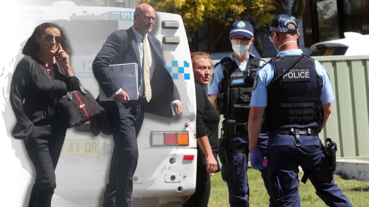 Janette Marsh leaving Wollongong Local Court on Monday with lawyer Patrick Schmidt (left picture). Janette Marsh getting arrested in 2021 (background picture).