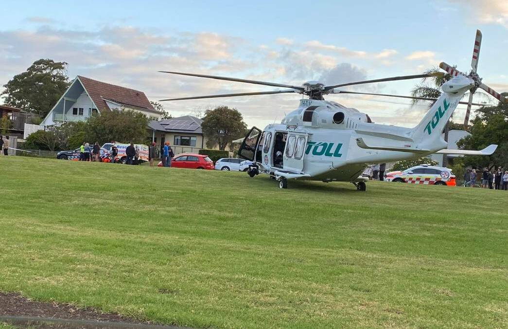 A Toll Ambulance rescue helicopter arrived at the Bellambi street on December 18, 2022. Picture supplied