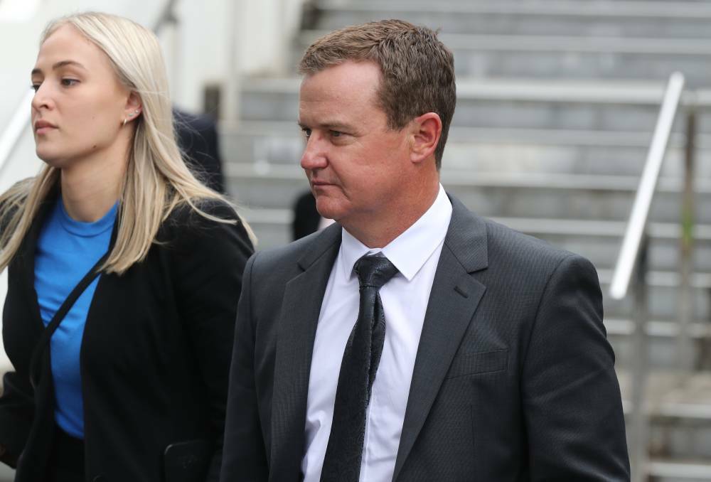 Phil Saunders leaving Wollongong courthouse in October 2022, when his hearing commenced. It has recommenced this week. Picture by ACM