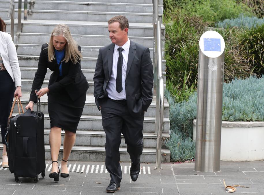Phil Saunders leaving Wollongong Local Court on Monday. 